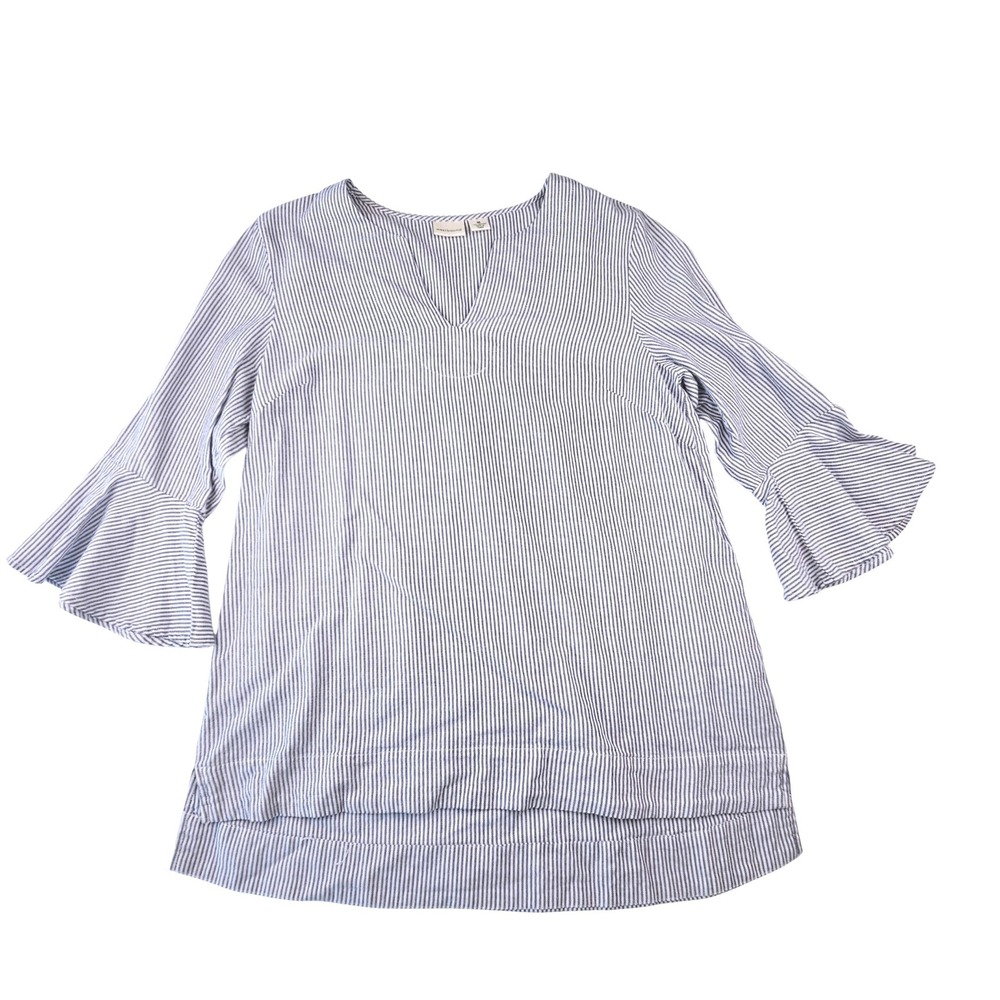 Westbound Womens Blue White Striped V-Neck Bell Sleeve Cotton Tunic Top Size M